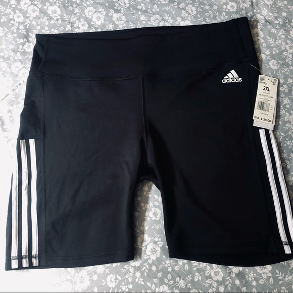 Adidas Ladies NWT Bike Shorts size 2xL Black with White Striping - Picture 1 of 8